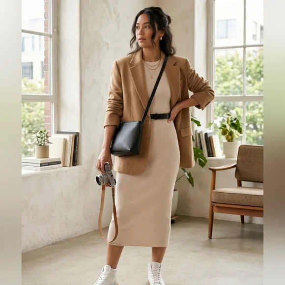 Workshop Republic Clothing Sleeveless Midi Dress in Cream - Picture 3 of 5